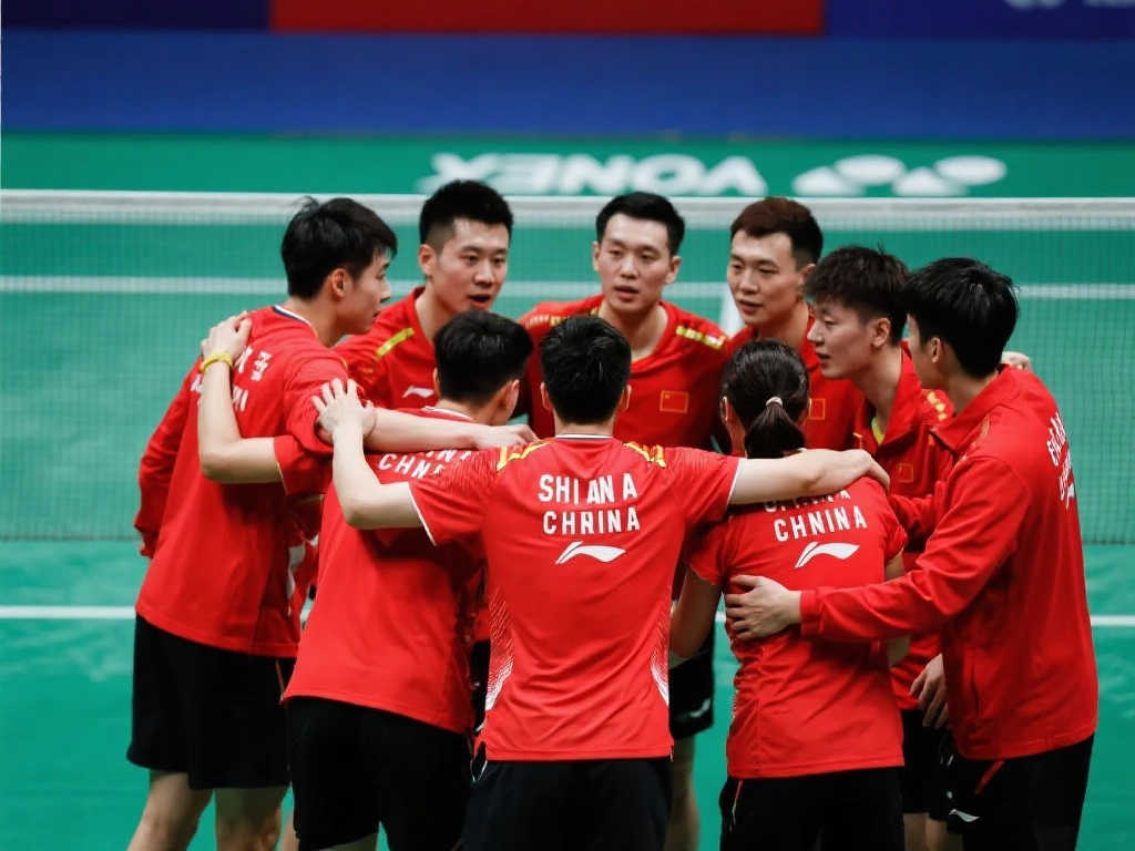 石宇奇社交平台分享国羽夺冠合影：祝贺中国队四连冠，再接再厉，加油！